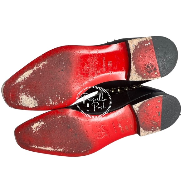 Christian Louboutin Black Leather Studded Red Sole Chelsea Boots Ankle Booties - Picture 11 of 13
